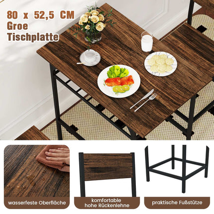3-Piece Dining Set, Wood Table & Metal Frame, Brown