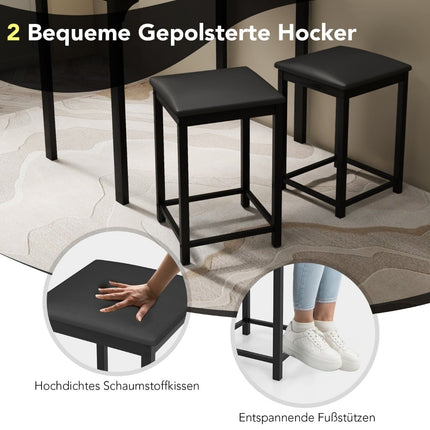 3-Piece Dining Set with 2 Padded Stools, Metal Frame