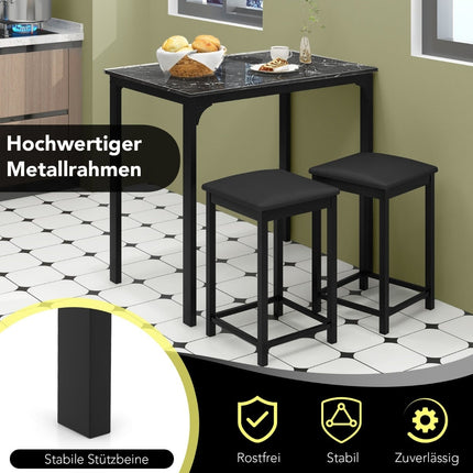 3-Piece Dining Set with 2 Padded Stools, Metal Frame