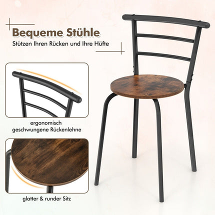 3-Piece Dining Set with Table and 2 Chairs, Space-Saving
