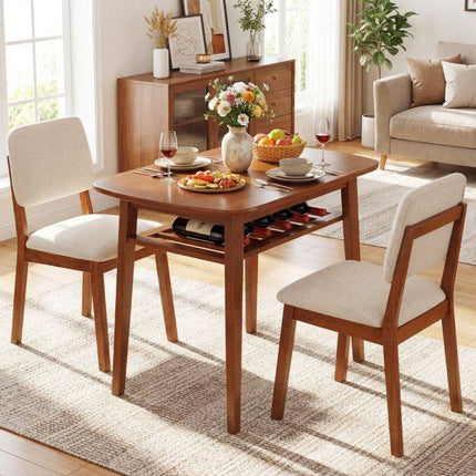 3-Piece Dining Set with Upholstered Chairs, Beige/Natural