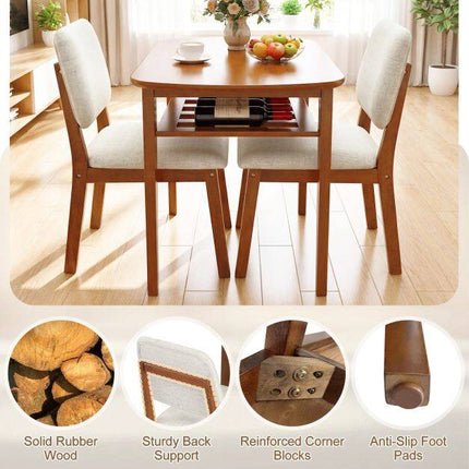 3-Piece Dining Set with Upholstered Chairs, Beige/Natural