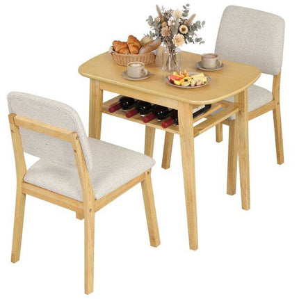 3-Piece Dining Set with Upholstered Chairs, Natural Wood