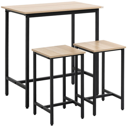 3-piece bistro set, natural wood look and steel, 80x50x85 cm
