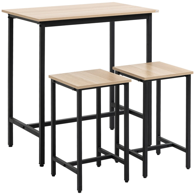 3-piece bistro set, natural wood look and steel, 80x50x85 cm