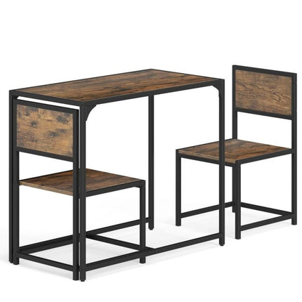 3-Piece Dining Table Set for 2, Metal Frame, Rustic Brown