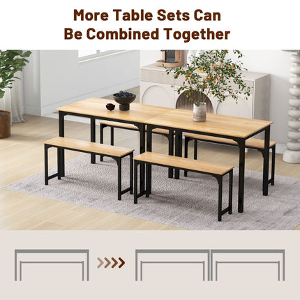 3-Piece Dining Table Set with 2 Benches, Natural