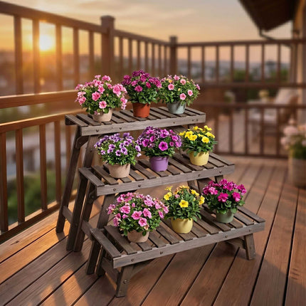 3-Piece Fir Wood Plant Stand Set – Brown