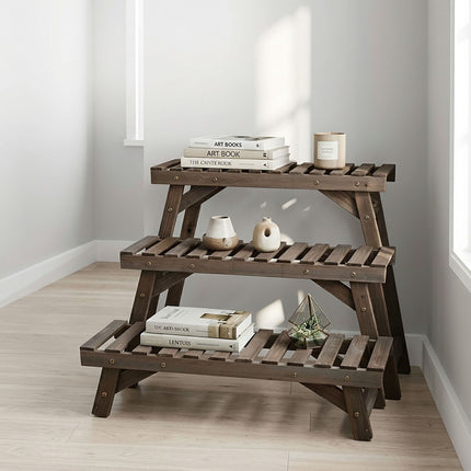 3-Piece Fir Wood Plant Stand Set – Brown