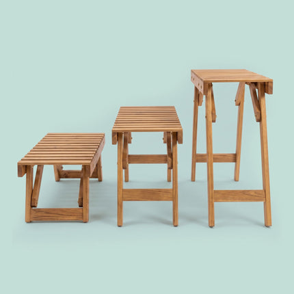 3-Piece Fir Wood Plant Stand Set, Natural Finish