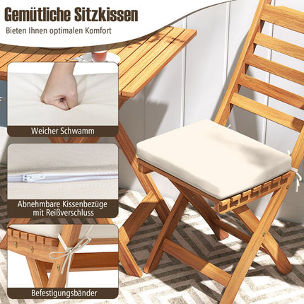 3-Piece Folding Balcony Set with Cushions, Acacia Wood
