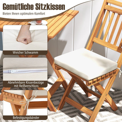 3-Piece Folding Balcony Set with Cushions, Acacia Wood