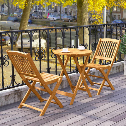 3-Piece Folding Bistro Set – Acacia Wood, Beige Cushions
