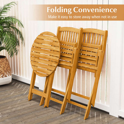 3-Piece Folding Bistro Set – Acacia Wood, Beige Cushions