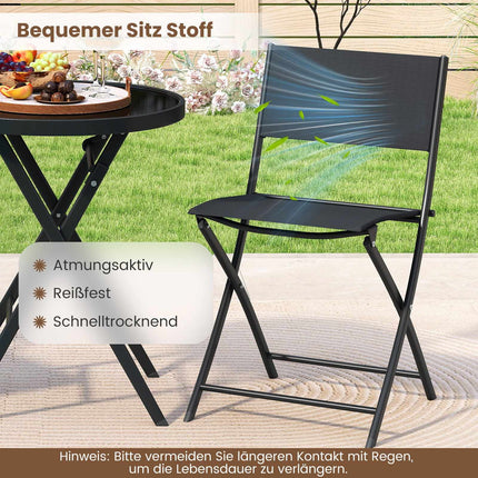 3-Piece Folding Bistro Set with Glass Table – Black