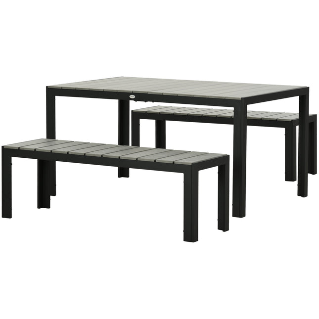 3-piece steel garden set - 2 benches and table, grey