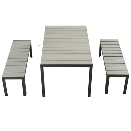 3-piece steel garden set - 2 benches and table, grey