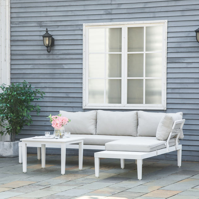 Outdoor aluminum garden sofa set with padded side table