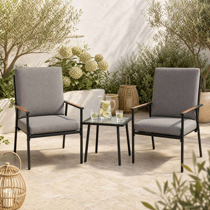 3-Piece Grey Garden Furniture Set with Cushions