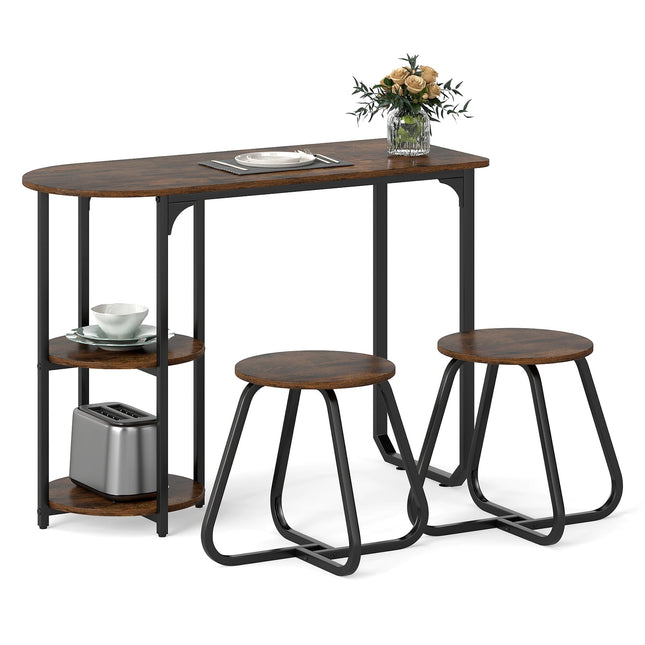 3-Piece Industrial Dining Set with Storage Shelves