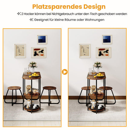 3-Piece Industrial Dining Set with Storage Shelves