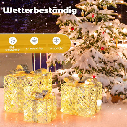3-Piece LED Gift Boxes Set with 50 Warm White Lights