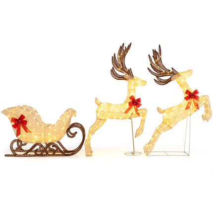 3-Piece LED Reindeer & Sleigh Set with 280 Warm Lights