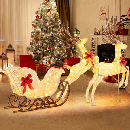 3-Piece LED Reindeer & Sleigh Set with 280 Warm Lights