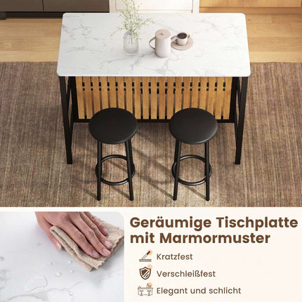 3-Piece Marble Dining Set with Storage and Bar Stools