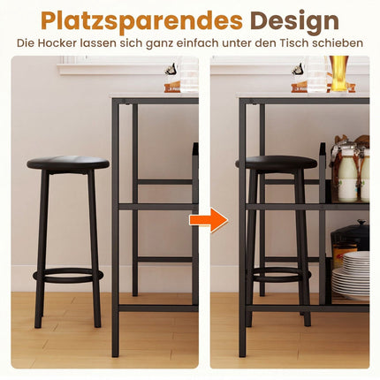 3-Piece Marble Dining Set with Storage and Bar Stools