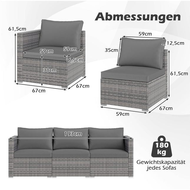 3-Piece Modular PE Rattan Outdoor Sofa Set with Cushions