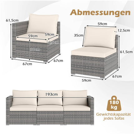 3-Piece Modular Patio Sofa Set with Cushions, White