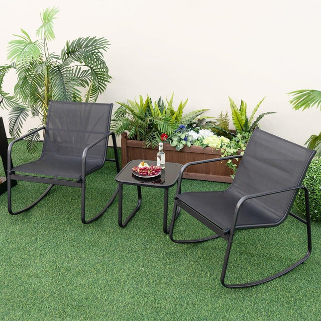 3-Piece Outdoor Bistro Set with Rocking Chairs & Table