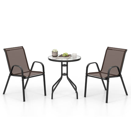 3-Piece Outdoor Bistro Set with Table & Stackable Chairs
