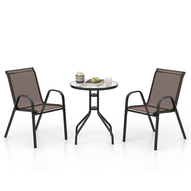 3-Piece Outdoor Bistro Set with Table & Stackable Chairs