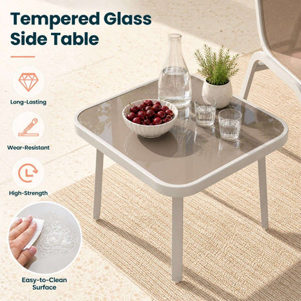 3-Piece Outdoor Furniture Set, Beige – 2 Chairs & Glass Table