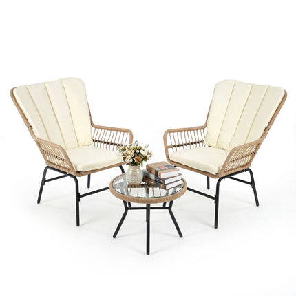 3-Piece PE Rattan Patio Set with Cushions, Beige