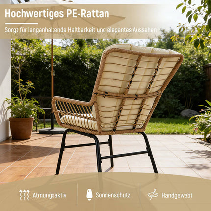 3-Piece PE Rattan Patio Set with Cushions, Beige