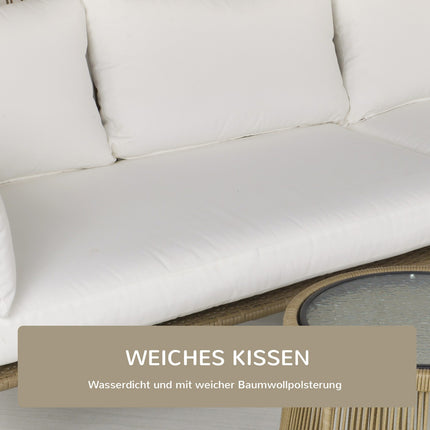 Rattan garden furniture, sofa with chaise longue and table