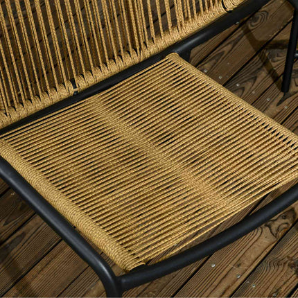 Rattan garden set: 2 chairs and table, cushions included