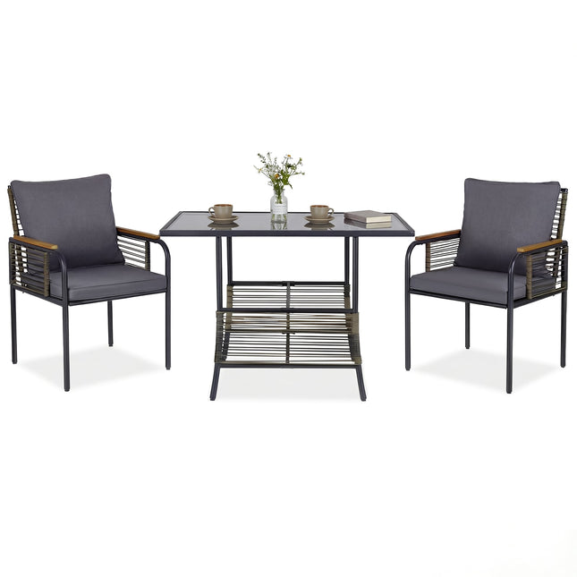 3-Piece Rattan Outdoor Dining Set with Cushions