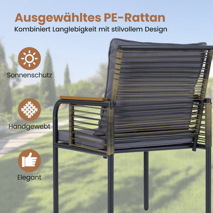 3-Piece Rattan Outdoor Dining Set with Cushions
