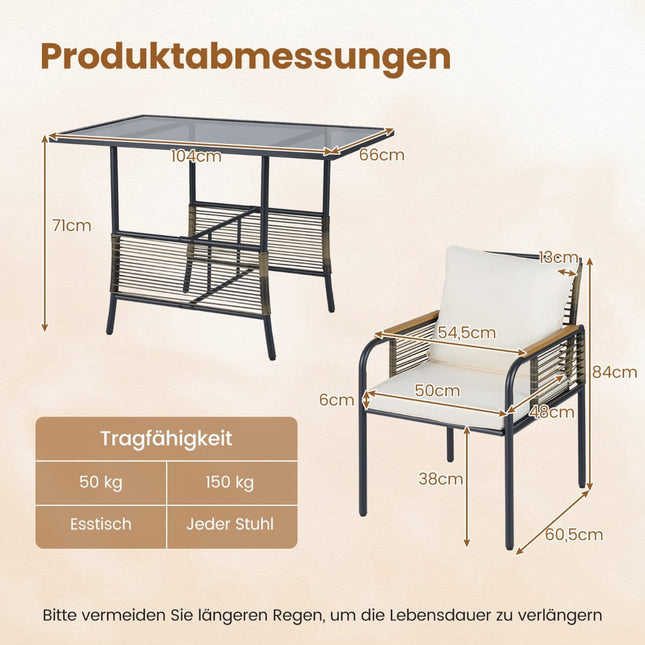 3-Piece Rattan Outdoor Dining Set with Cushions