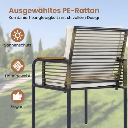 3-Piece Rattan Outdoor Dining Set with Cushions