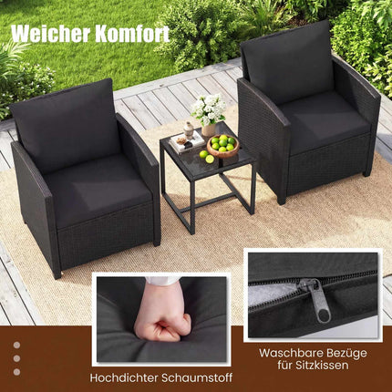 3-Piece Rattan Outdoor Furniture Set with Cushions