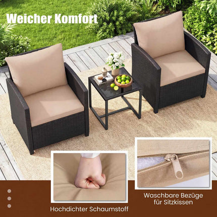 3-Piece Rattan Outdoor Furniture Set with Cushions