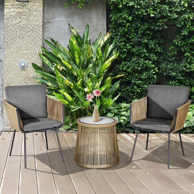 3-Piece Rattan Patio Set, 2 Chairs & Table, Gray