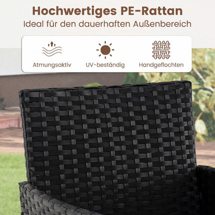 3-Piece Rattan Patio Set with Cushions and Glass Table