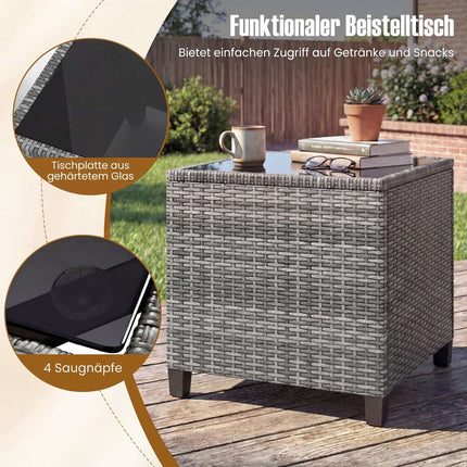 3-Piece Rattan Patio Set with Cushions and Glass Table