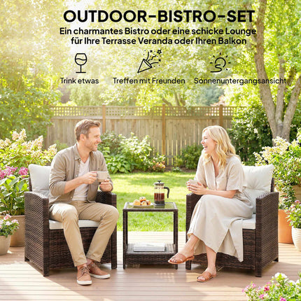 3-Piece Rattan Patio Set with Cushions and Glass Table